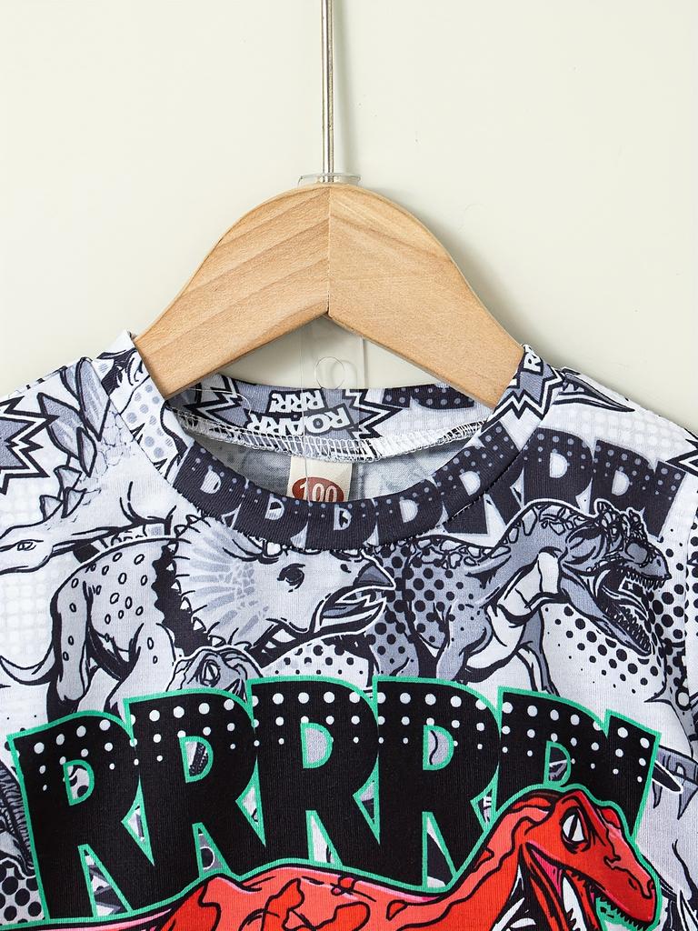 2pcs Boys Fun Dinosaur Print T-shirt & Shorts Set - Soft, Breathable, Stylish - Ideal Cool Summer Wear for Everyday Adventures!