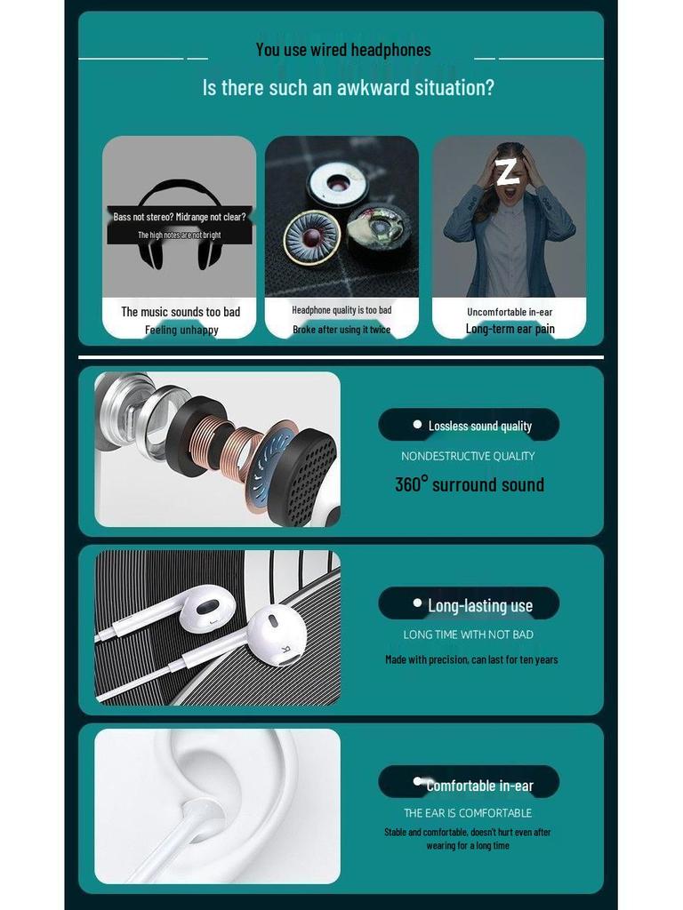 Compatible vivo X80/X80Pro In-Ear Type-C Earphone Cable with Microphone