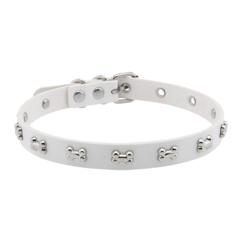 Punkowy skórzany naszyjnik choker z zawieszką w kształcie kości, regulowane zapięcie dla ostrej mody ulicznej