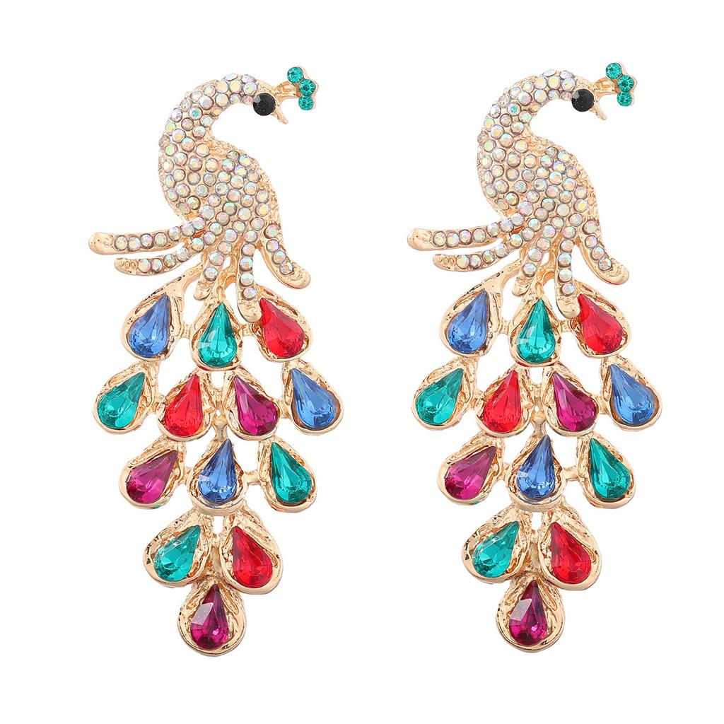 Neue Mode Farbe Diamant Legierung Intarsien Diamant Strass Pfau Ohrringe Trendy Frauen 's Super Fee Ohrringe Cross-Grenze Herbst Und Winter Neue