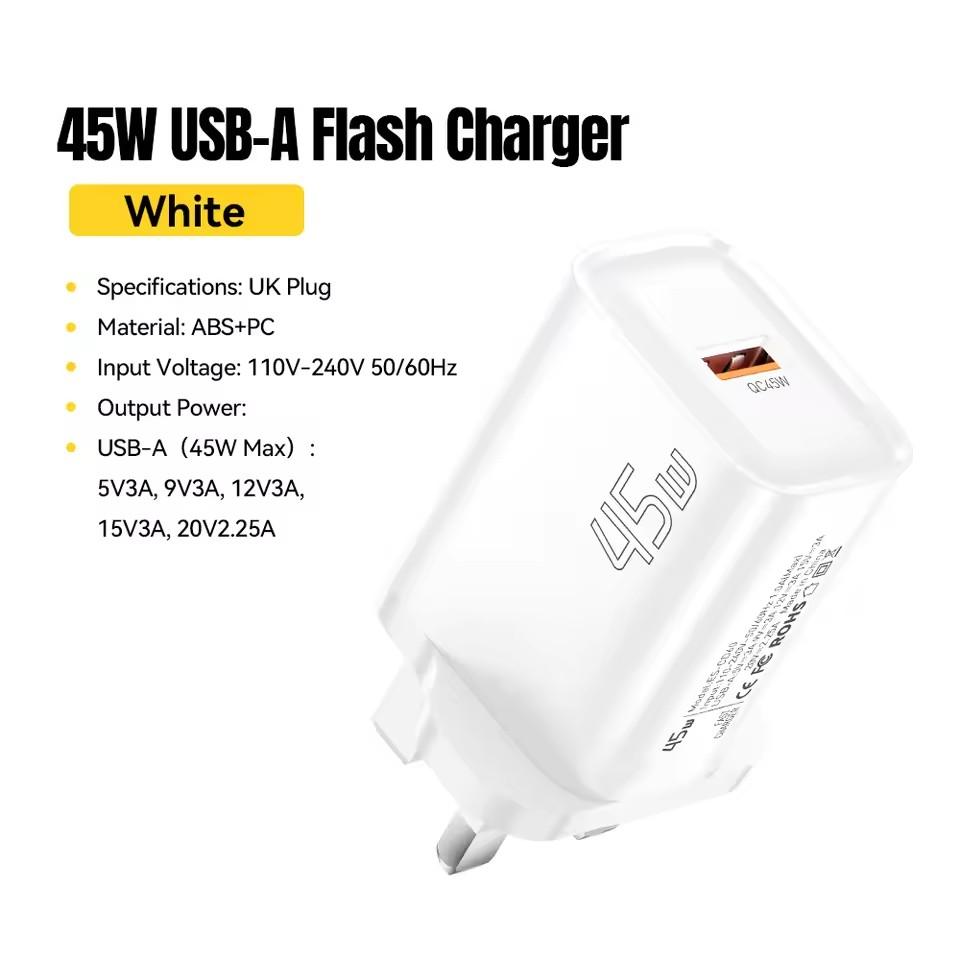 Essager 45W USB A Ladegerät QC3.0 PD Schnellladung Wandladegerät Für Samsung Galaxy S24 S23 Xiaomi 15 iPad Vivo USB A Schnelllader