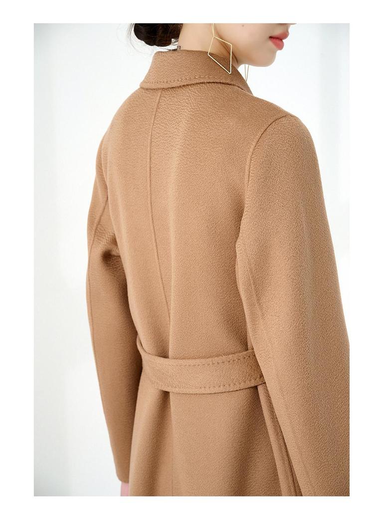 Women's Long Double-Faced 100% Pure Cashmere Ripple Coat with Horn Buttons for Autumn/Winter