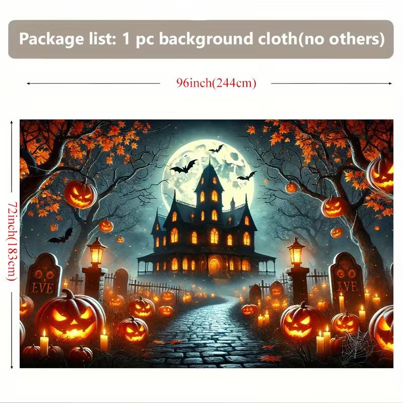 

2D Large Halloween Haunted House Backdrop 96x72in Jack-O-Lantern Moon Bat Photo Prop 47.2x31.5inch/120*80cm