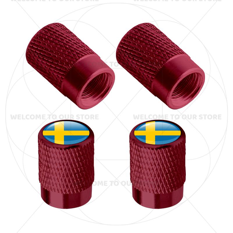 Für Schweden Schwedische Flagge Union Jack Großbritannien Flagge KDCM3 Emblem 4 Stück Aluminium Motorrad Auto Reifenventilkappen Radventil Staubkappen