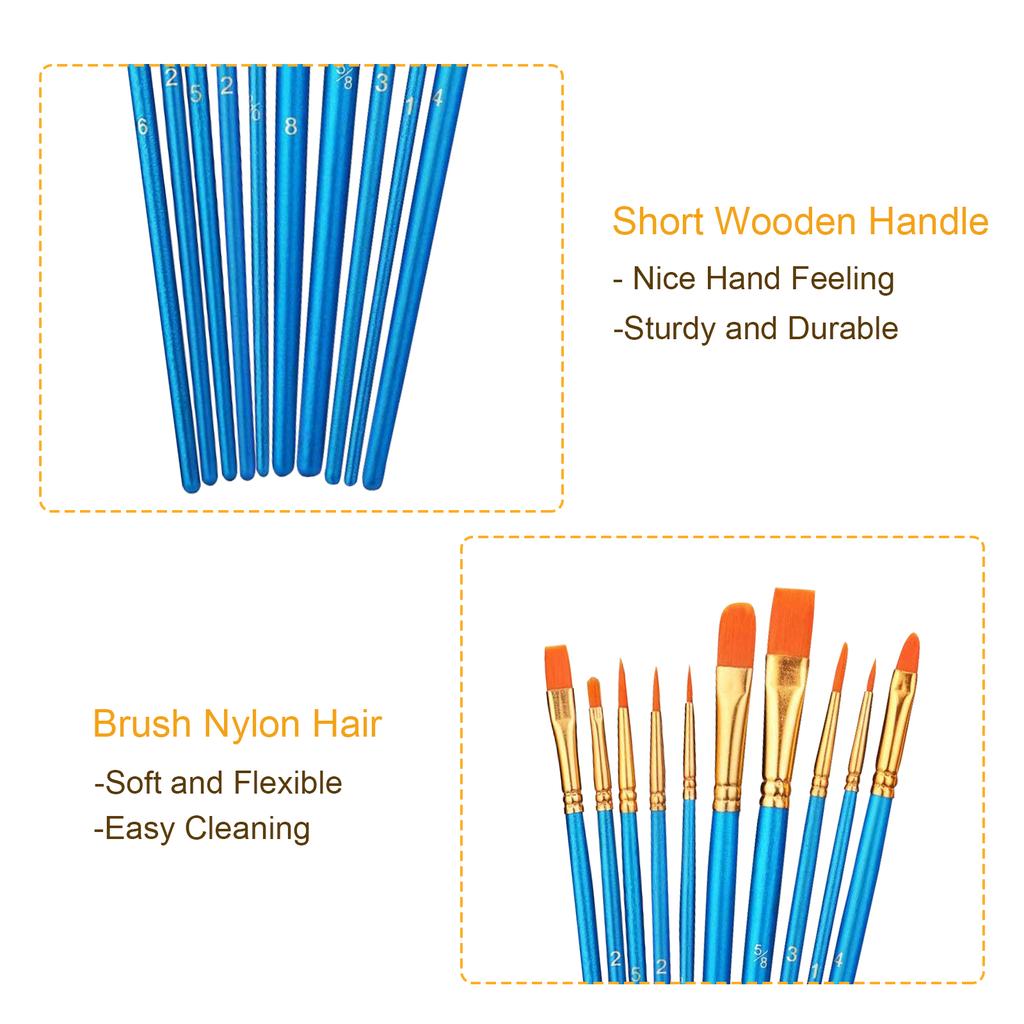 10X Aquarellmalpinsel Set Acrylmalerei Nylonhaar Kunstfarbe D NE