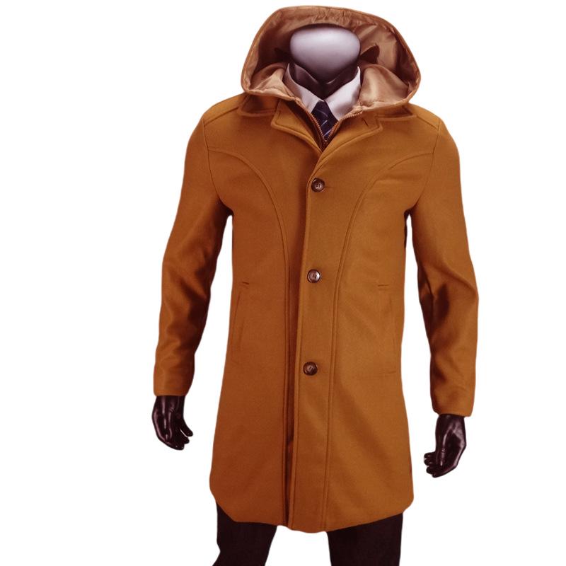 European Men's 2024 Wool Coat - Faux Two-Piece Jacket & Hooded Sweatshirt Combo