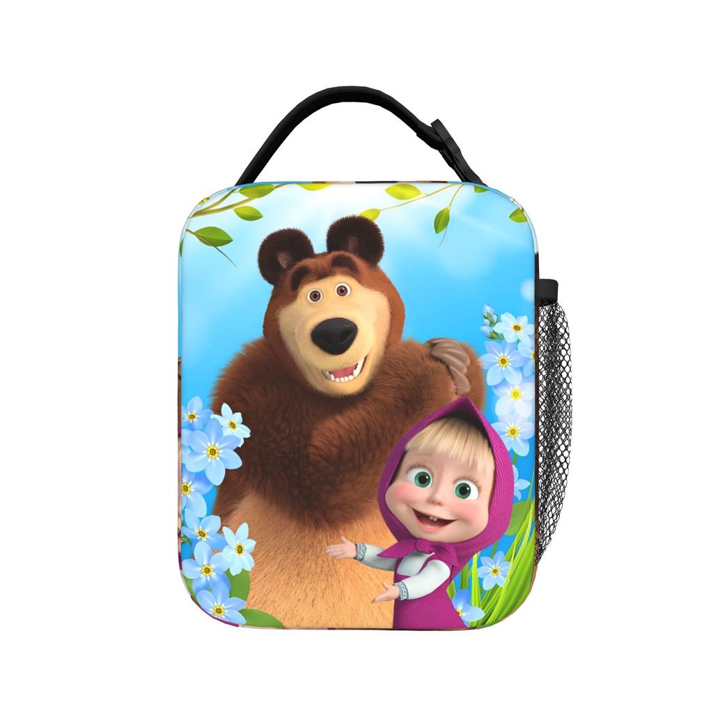 Kawaii M-Masha and Bear Insulated Lunch Bag Portable Lunch Container Thermal Bag Tote Lunch Box Work Travel Men Women