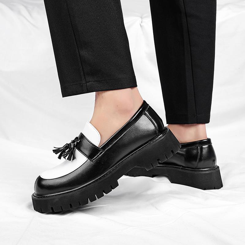 Men Business Casual Leather Shoes Thick Sole Tassel Loafers Platform Height Increase Fashion Comfortable Wedding Party Shoes