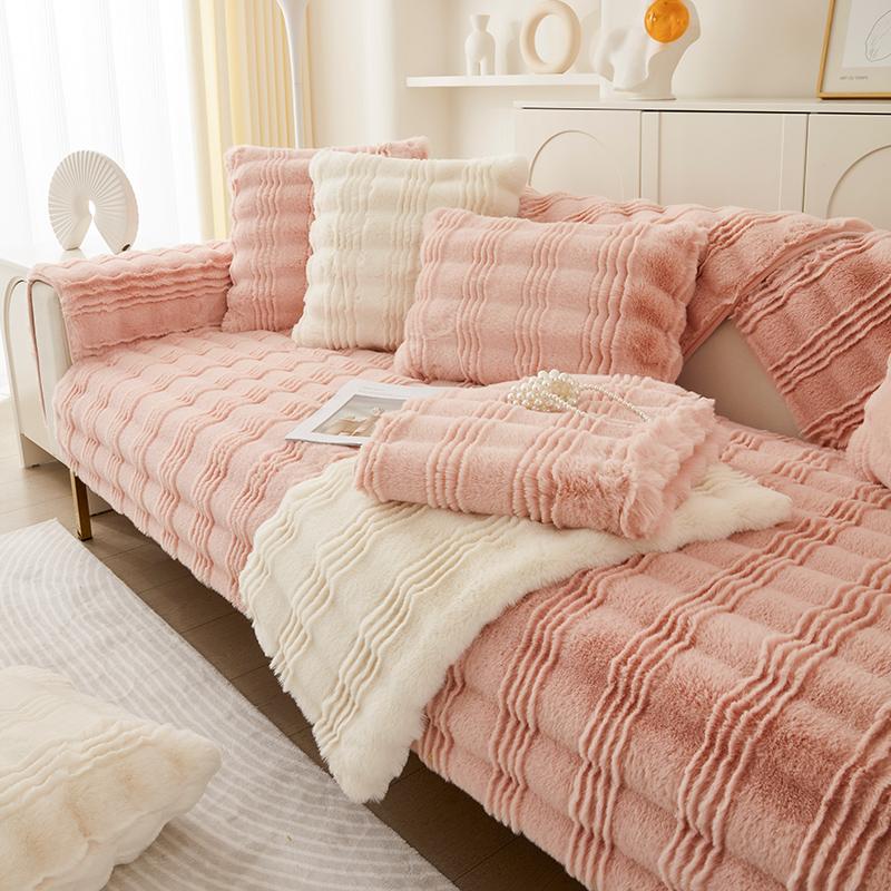 Thickened New Rabbit Plush Sofa Cushion Winter Thickened Seat Cushion Anti Slip and Warm Leather Sofa Cover Cover