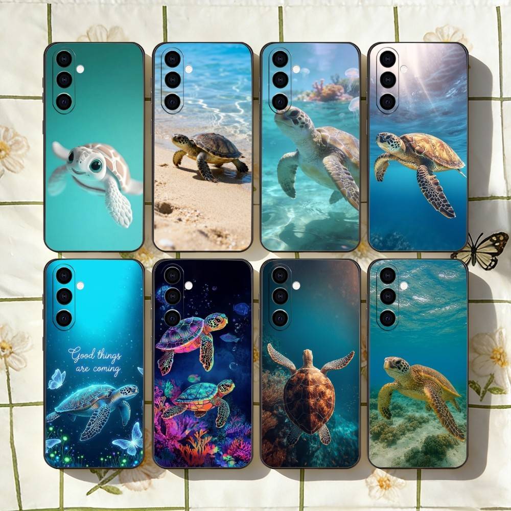 Süße kleine Schildkröte Handyhülle für Samsung Galaxy A73,A72,A71,A70,A53,A52,A51,Weiches Silikon Schwarze Hülle