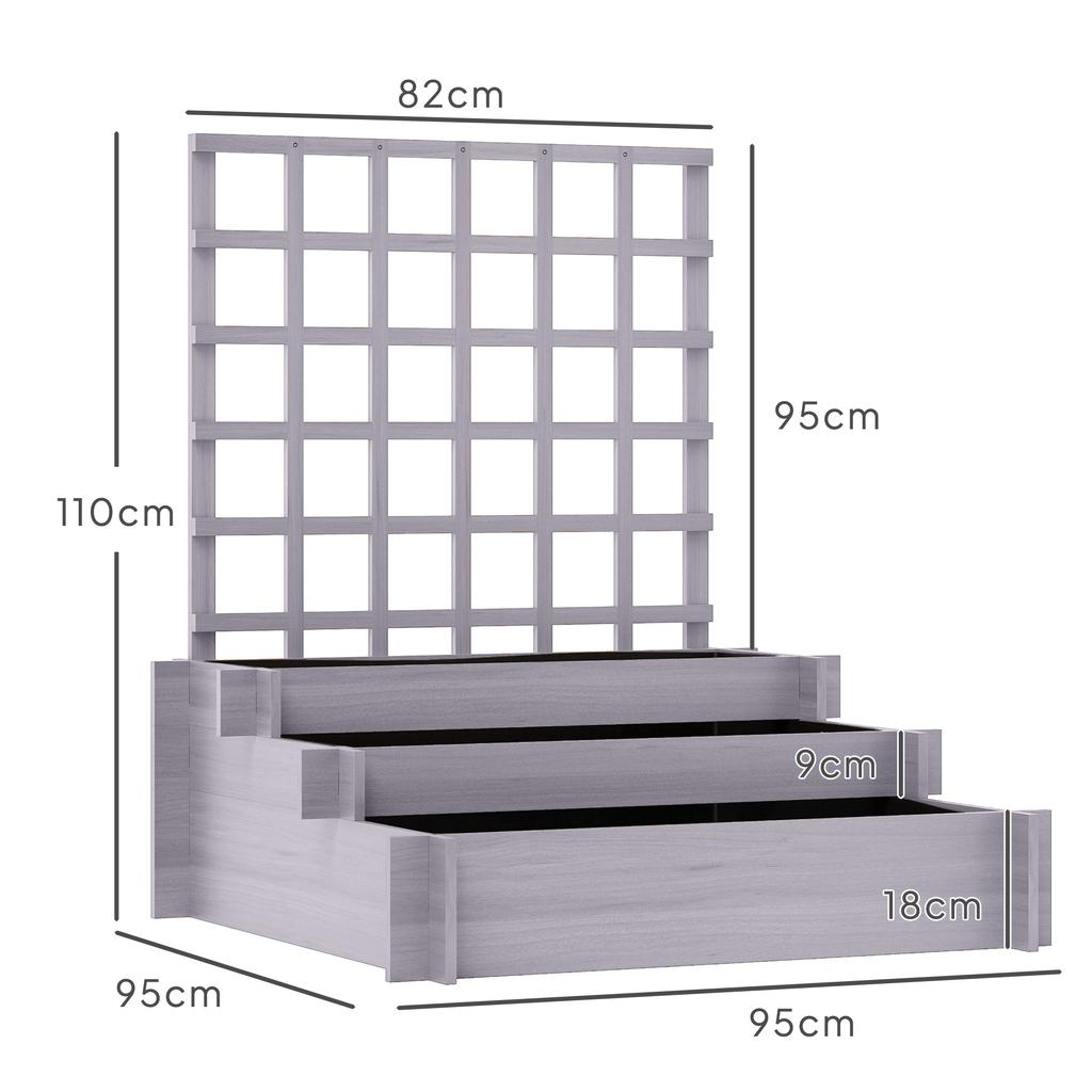3 Tier Garden Planters with Trellis for Vine Climbing, Wooden Raised Beds, 95x95x110cm, Grey