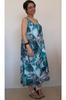Women's Big Size Dress Blue Patterned Combed Viscose Dress with Gathered Front and Back