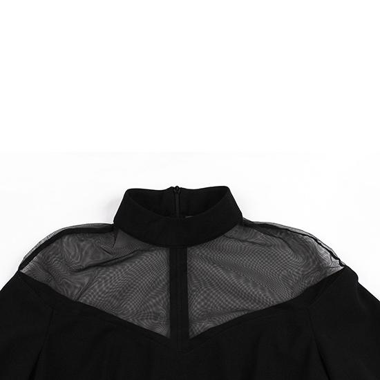 Wiosenna i Jesienna Moda Damska Sukienka Retro z Długim Rękawem, Duża Spódnica z Rozkloszowaniem, Siateczkowy Rękaw Trąbkowy, Patchwork