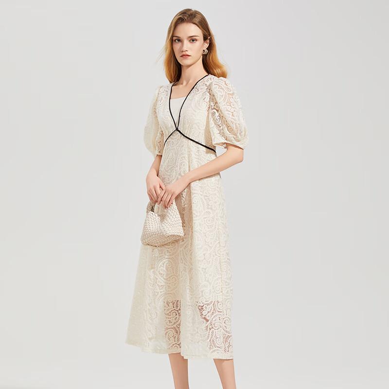 Women's Elegant V-Neck Lace Midi Dress
