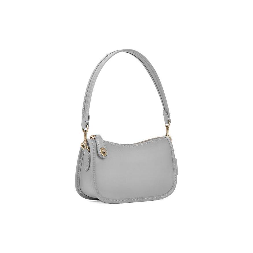 New COACH Swinger Cow Leather Crescent Bag, Pochette, Shoulder Bag, Handbag Trumpets Women's Gray C2643-B4DOY