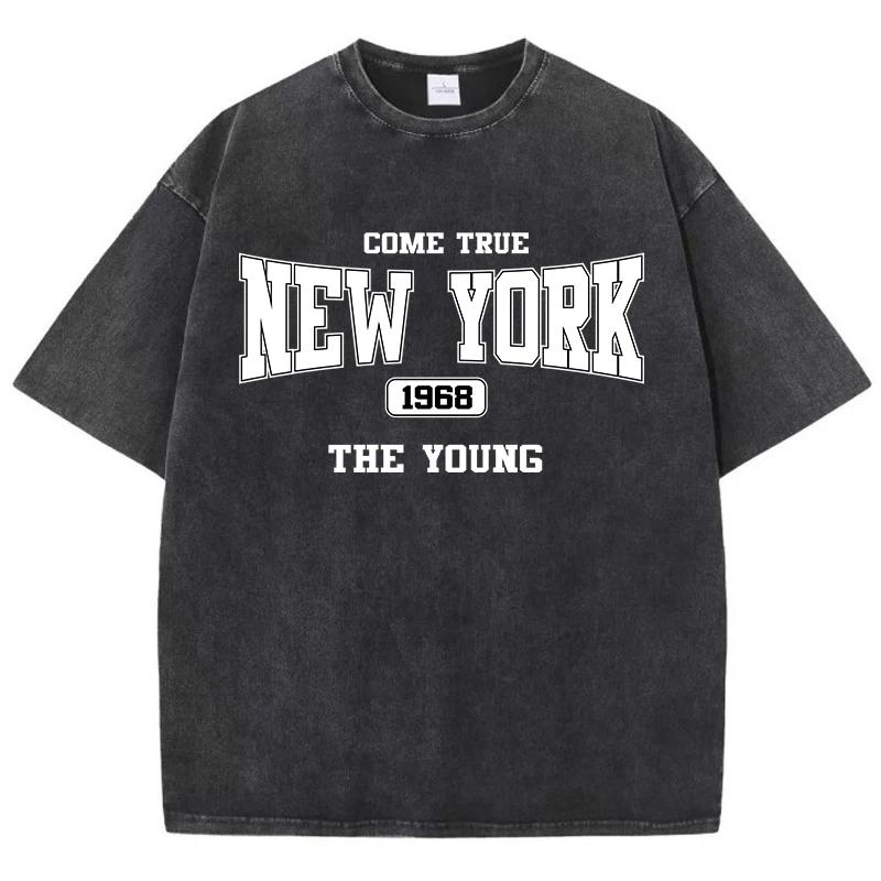 

Женские футболки New York Cotton Washed T Shirts Come True The Young Prints Футболка Потертый Оверсайз С круглым вырезом Топы Одежда S