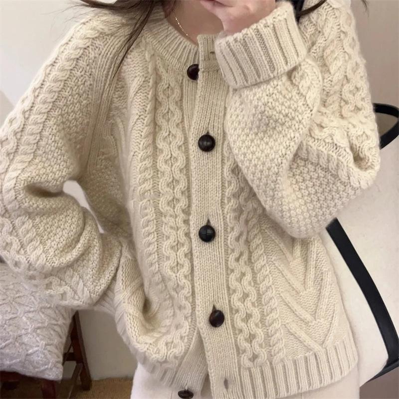 2025 A/W Women's 100% Pure Wool Round Neck Loose Cardigan Sweater