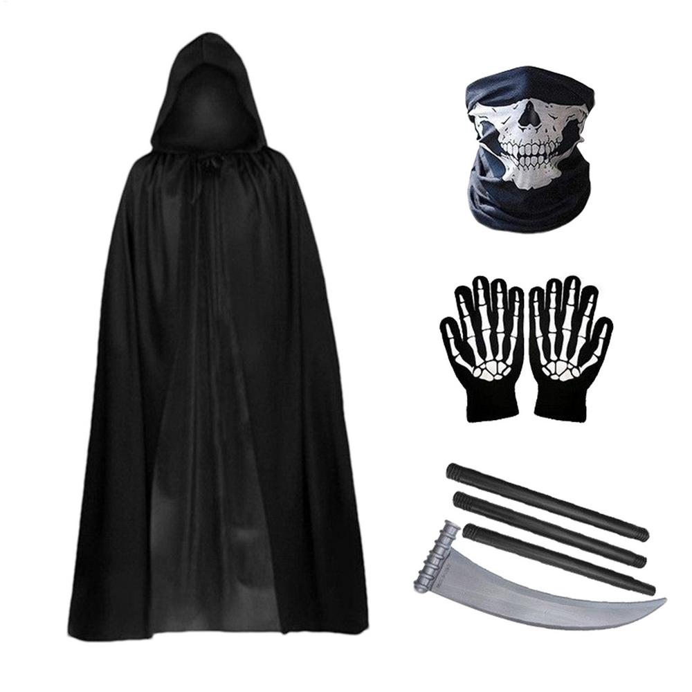 Плащ Вампира Хэллоуин с Капюшоном Черная Мантия Плащ Вампира Регулируемые Мантии С Перчатками Унисекс Костюмы Платье В Пол Наряжаться
