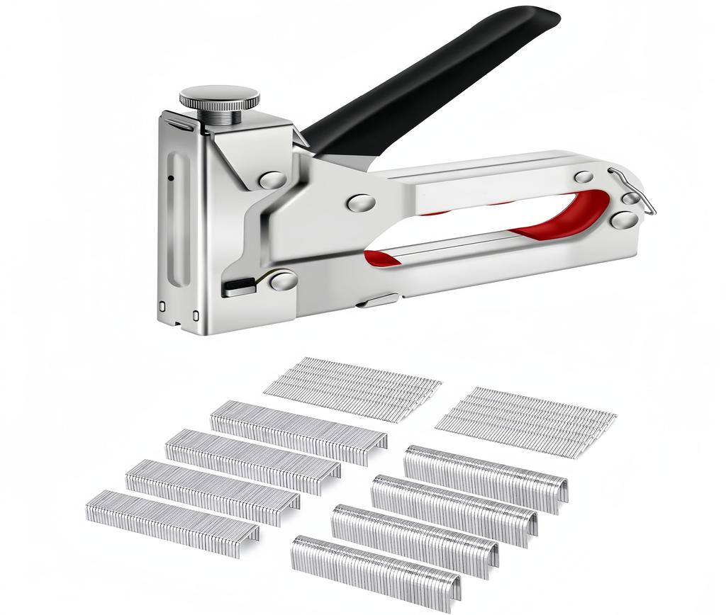 JiangMuXin Hand Tacker Nail Gun with 3000 Replacement Needles and Power Cord Nail Gun for DIY and Staple Puller 3-in-1 (U-, T-, U-Shaped) - Heavy-Duty