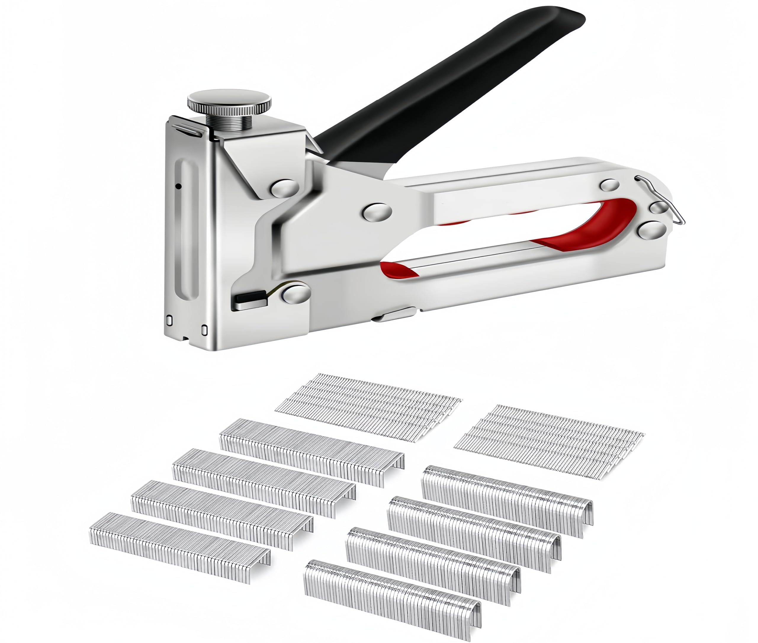 

JiangMuXin Hand Tacker Nail Gun with 3000 Replacement Needles and Power Cord Nail Gun for DIY and Staple Puller 3-in-1 (U-, T-, U-Shaped) - Heavy-Duty