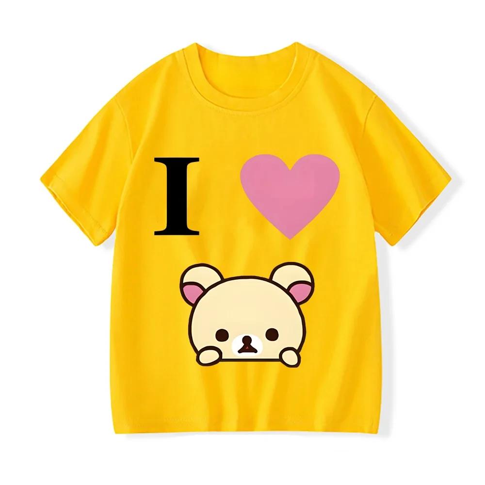 L Love Rilakkuma Painting T-shirt Girls Clothing Cartoon Short Sleeves Sports Fashion Streetwear Manga/Comic Tee-shirt