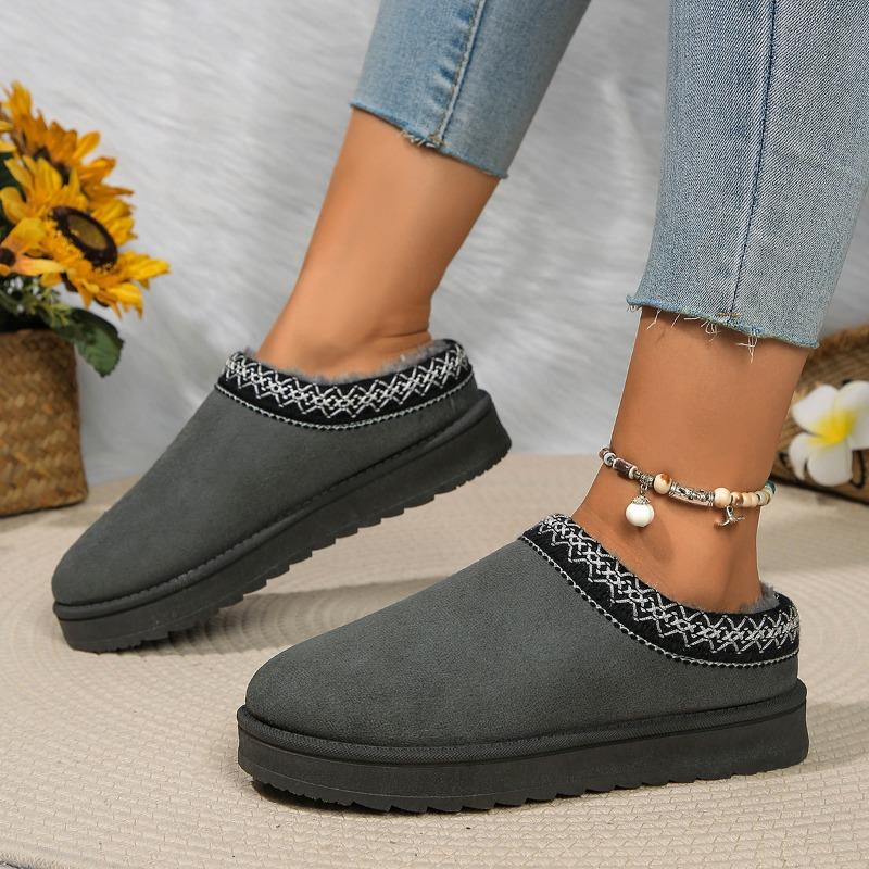 Fashion Snow Boots Women Winter New Cashmere Warm Thick Soles Without Heel-covered Hair Half Slipper Cotton Shoes Cashmere Warm Boots