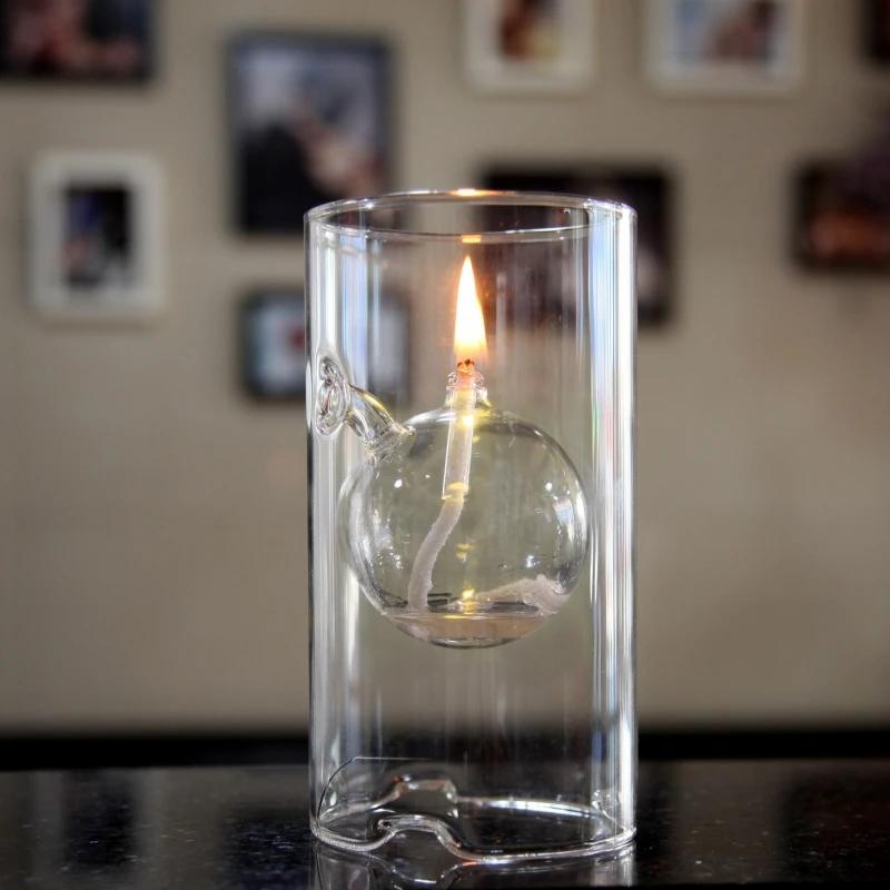 

Cylindrical Oil Lamp Transparent Glass Candlestick Interior Glass Oil Lamp Household Decoration Creative Vintage Candle Holder 8CM x 15CM прозрачный