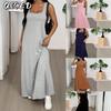 Abiti casual con colletto quadrato senza maniche con stampa tinta unita primavera estate moda donna