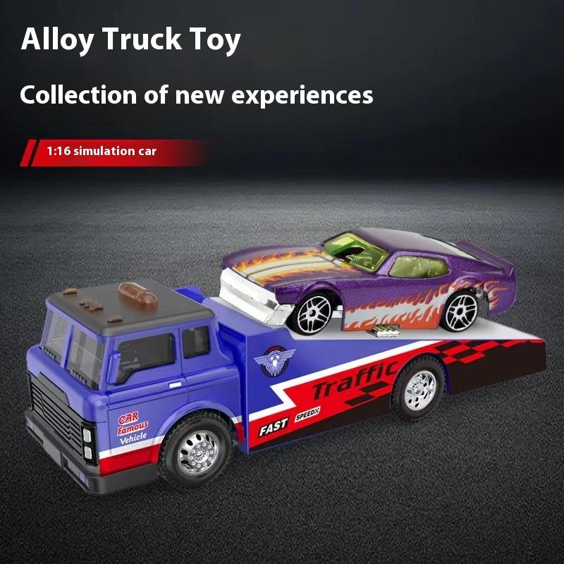 Metallic Flatbed Transporter Toy Car with Retro Power - Pull-Back Thrill for Young Auto Enthusiasts