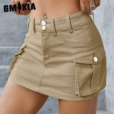 Falda Midi de Punto Sólido Estilo Streetwear Ins Otoño Cintura Baja Ajustada Cruzada Cadera Mujer