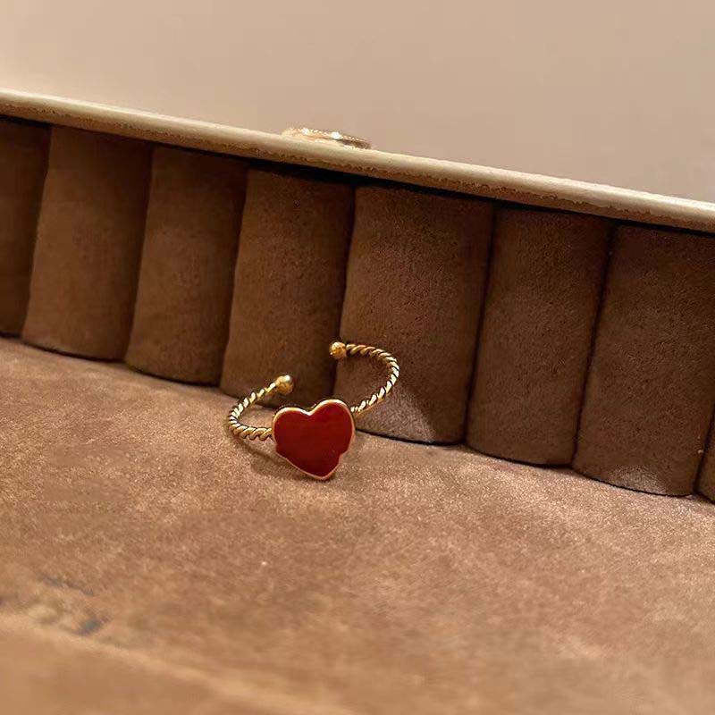 Vintage Red Drip Glazed Heart Rings for Women Girl Elegant Fashion Enamel Multi Layered Open Ring Statement Wedding Jewelry Gift