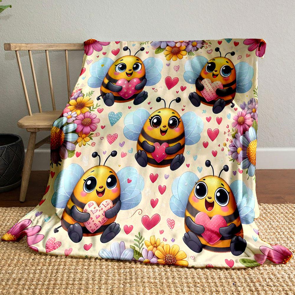 Cute Bees with Hearts and Flowers print blanket soft and cozy perfect for the living room bed sofa or a nap,gift