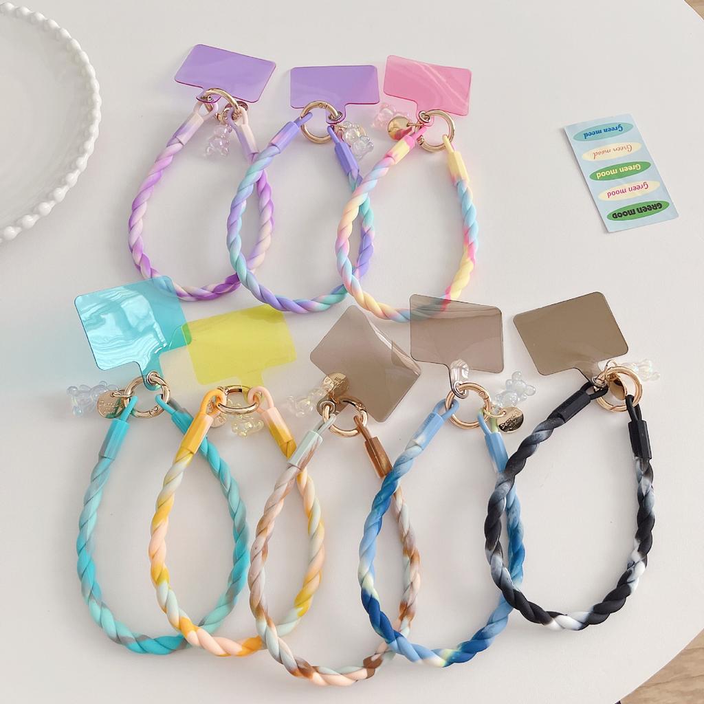 Fashion Colorful Silicone Phone Chain Wrist Bracelet Lanyard with Cute Bear Charm Handmade Jewelry Style Loss Mobile Phone Strap