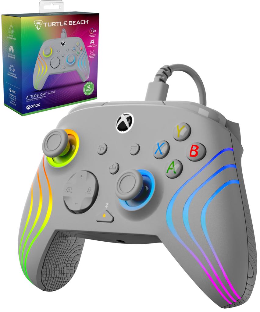 TURTLE BEACH Afterglow Wave Gray Wired USB Officially Xbox Compatible with PC and Trigger Mappable Rear RGB Chat Ergonomic Design Warranty Controller,