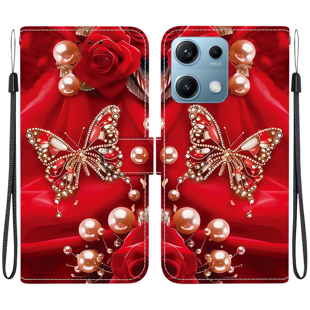 Handmade PU Leather Flip Case for Xiaomi Redmi Note 14S Anti-Slip Shockproof Cover with Wrist Strap & Heart/Rose Cat Designs