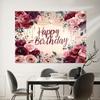 2D Floral Burgundy Pink Happy Birthday Backdrop Banner for Birthday Party Photography Decoration