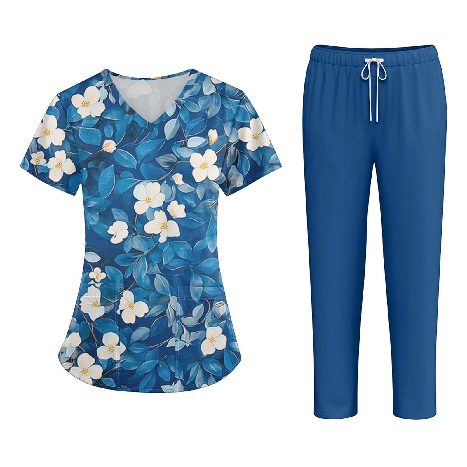 

Плюс размерСкраб с принтом Рабочая форма Топы для женщин Крест V-образным вырезом Хэллоуин Принт с короткими рукавами Забавные футболки Спецодежда Футболка с карманами XL небесно-голубой