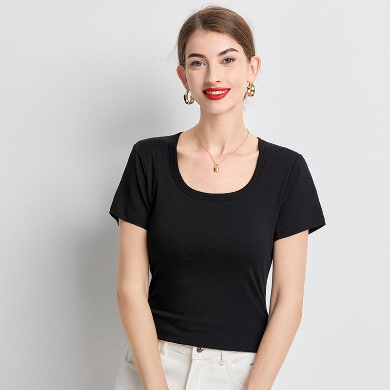 

Женская летняя шелковая дышащая футболка с коротким рукавом и латексными нагрудниками Medium чёрный