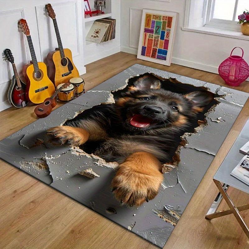 3D German Shepherd Dog Print Non-Slip Rug, Realistic Pet Mat for Living Room Bedroom Home Christmas Decor
