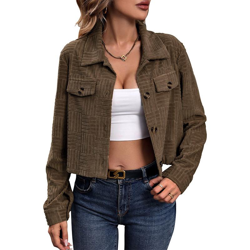 Autumn and Winter Women's Corduroy Solid Color Fashion Versatile Handsome Women's Khaki Jacket Female