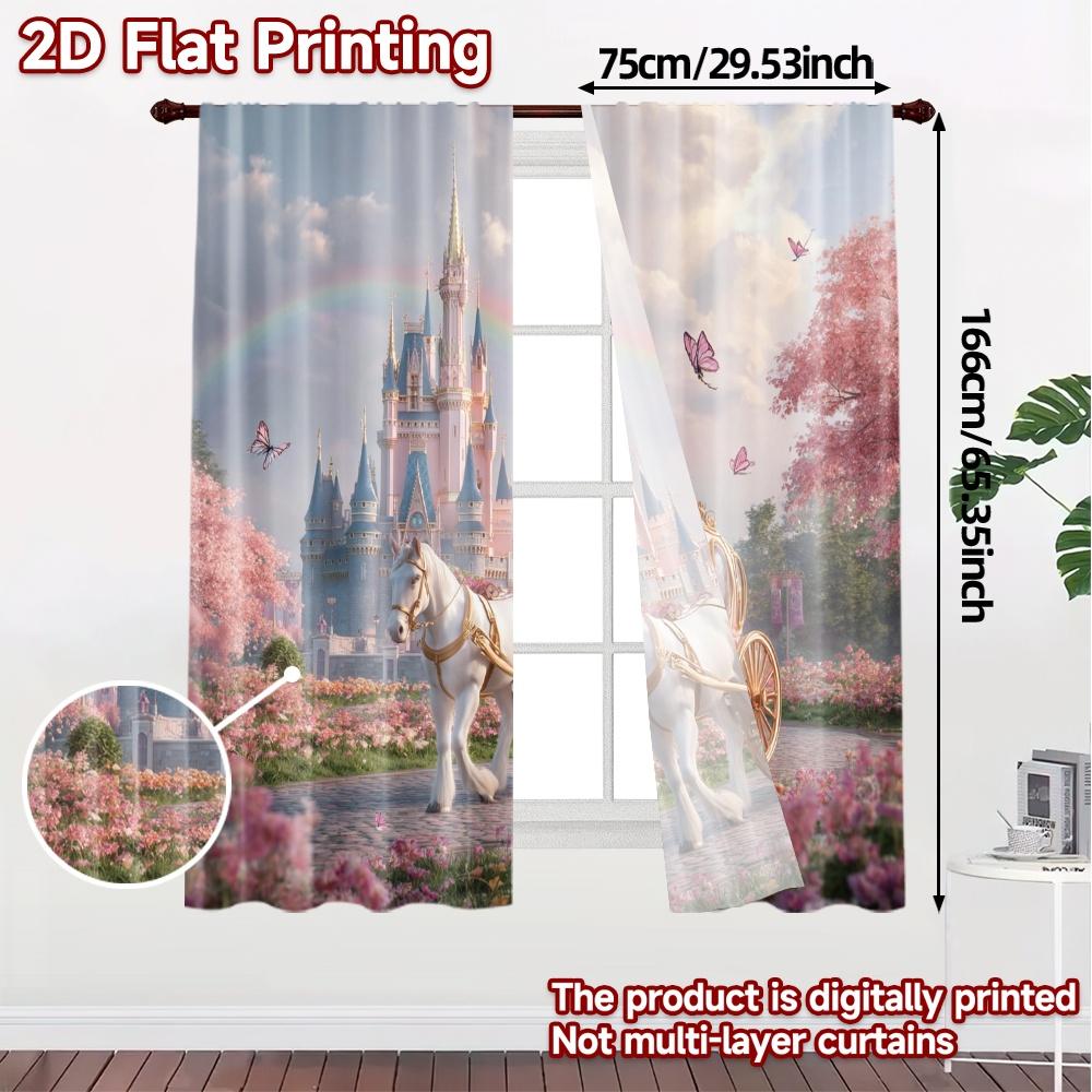 Set Of 2 Modern Flat Printing Curtains Without Rod Fantasy Kingdom Ride Fashionable Durable Polyester Fabric Curtain