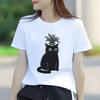 Black Cat Potted Cartoon Printed Short Sleeve Round Neck SpringSummer Versatile Fashion Womens Tshirt