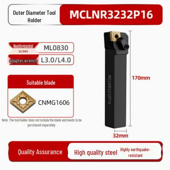 95° CNC Lathe Tool Holder for MCLNR2020K12 | White Hardened 80° Rhombic End Face Machining Tool Holder