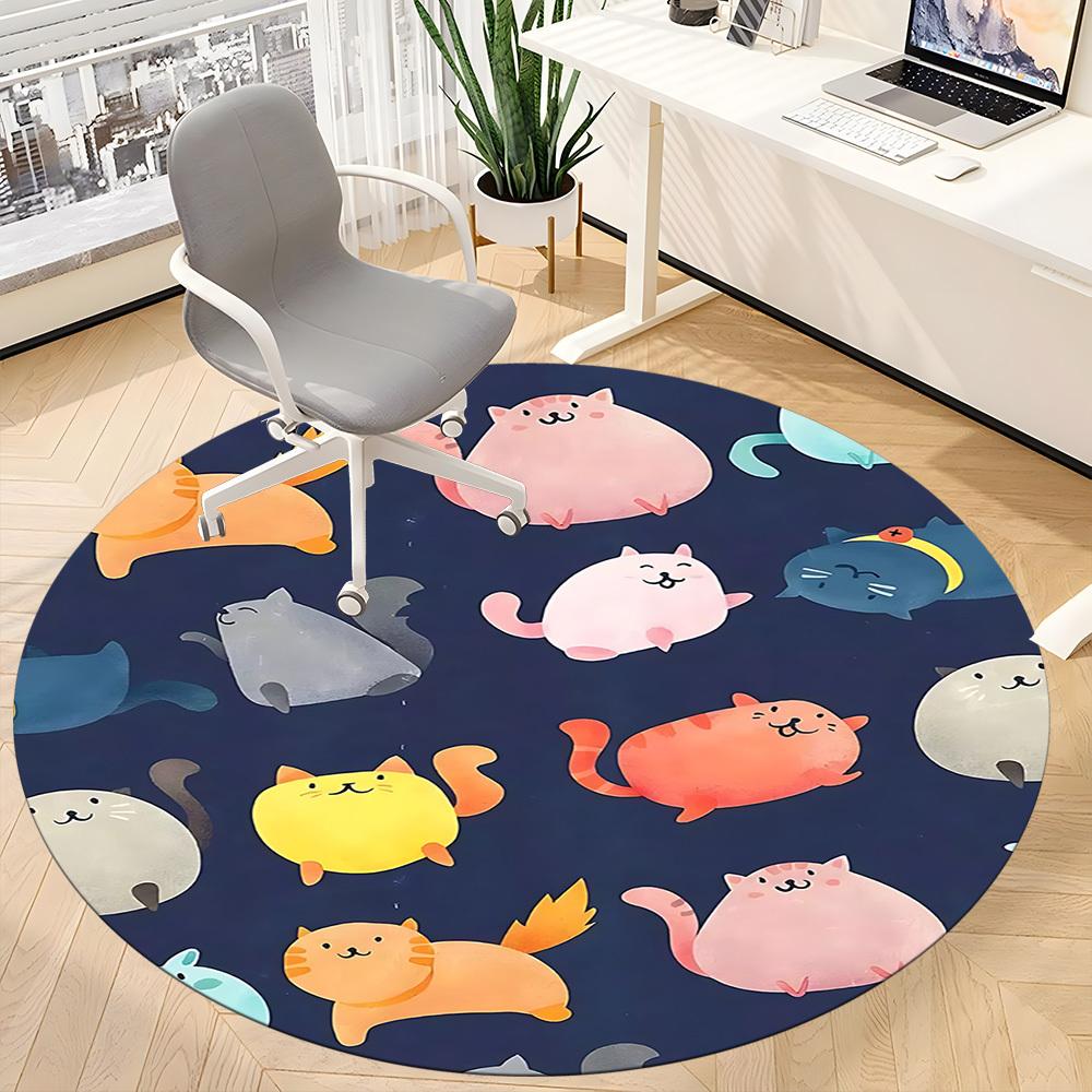 1pc Cats Pattern Office Round Area Rug, Under Office Chairs Bedroom Living Room Home Decor, Room Deco