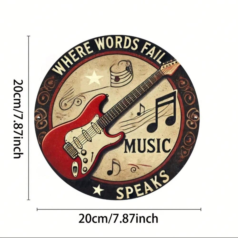 Vintage Style Music Speaks Aluminum Sign Red Electric Guitar Metal Wall Art