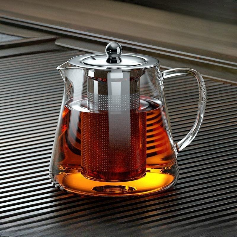 Service à Thé en Verre Chauffant Théière en Verre avec Infuseur Bouilloire à Eau Élégante Bouilloire Transparente avec Filtre Amovible en Acier Inoxydable
