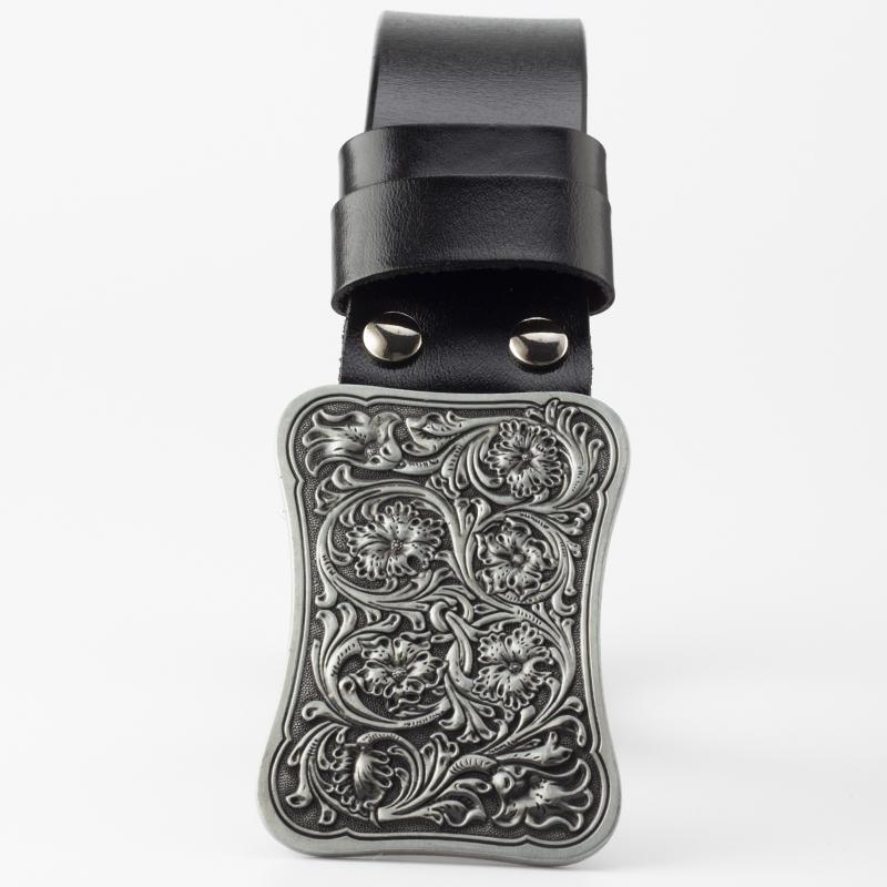 Fashion Genuine Leather Belt Arabesque Pattern Metal Buckle Retro Islam Vine Floral Design Royal Flower Carved Belt Decorative