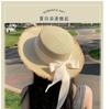 Flat Top Burr Straw Hat Women's Summer Seaside Vacation Beach Sunshade Sunscreen Hat Bow Big Brim Sun Hat