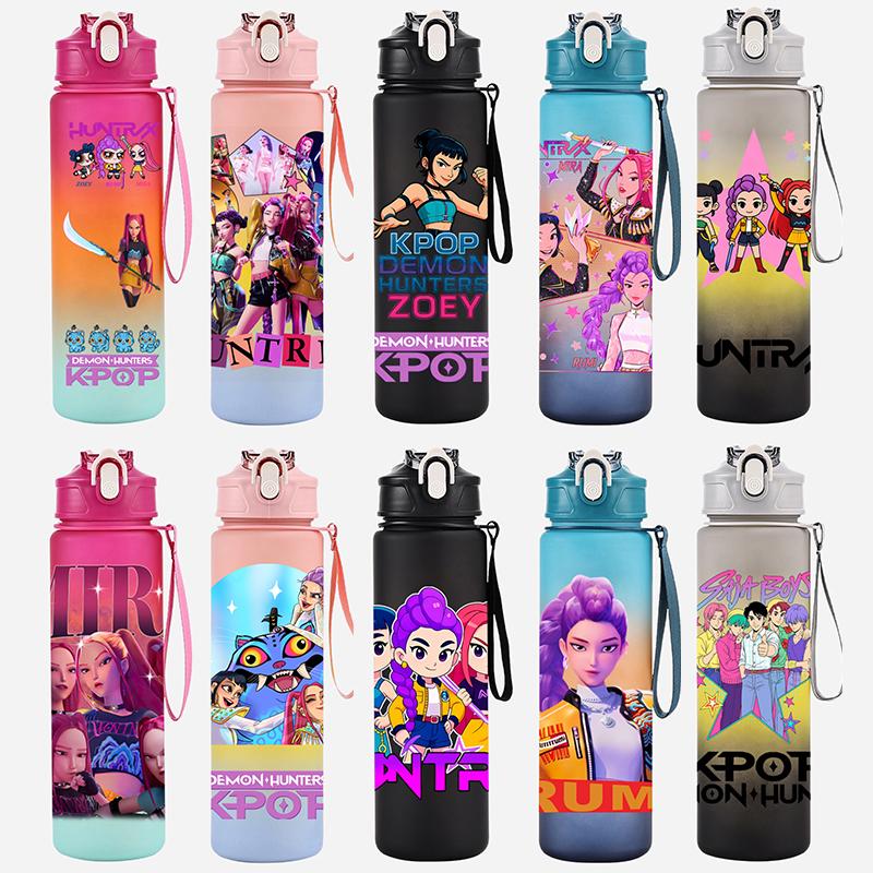 Anime Demon Hunters Printed Character Water Cup Demon Hunters Outdoor Portable Drinking Bottle for Boy Girl Gift