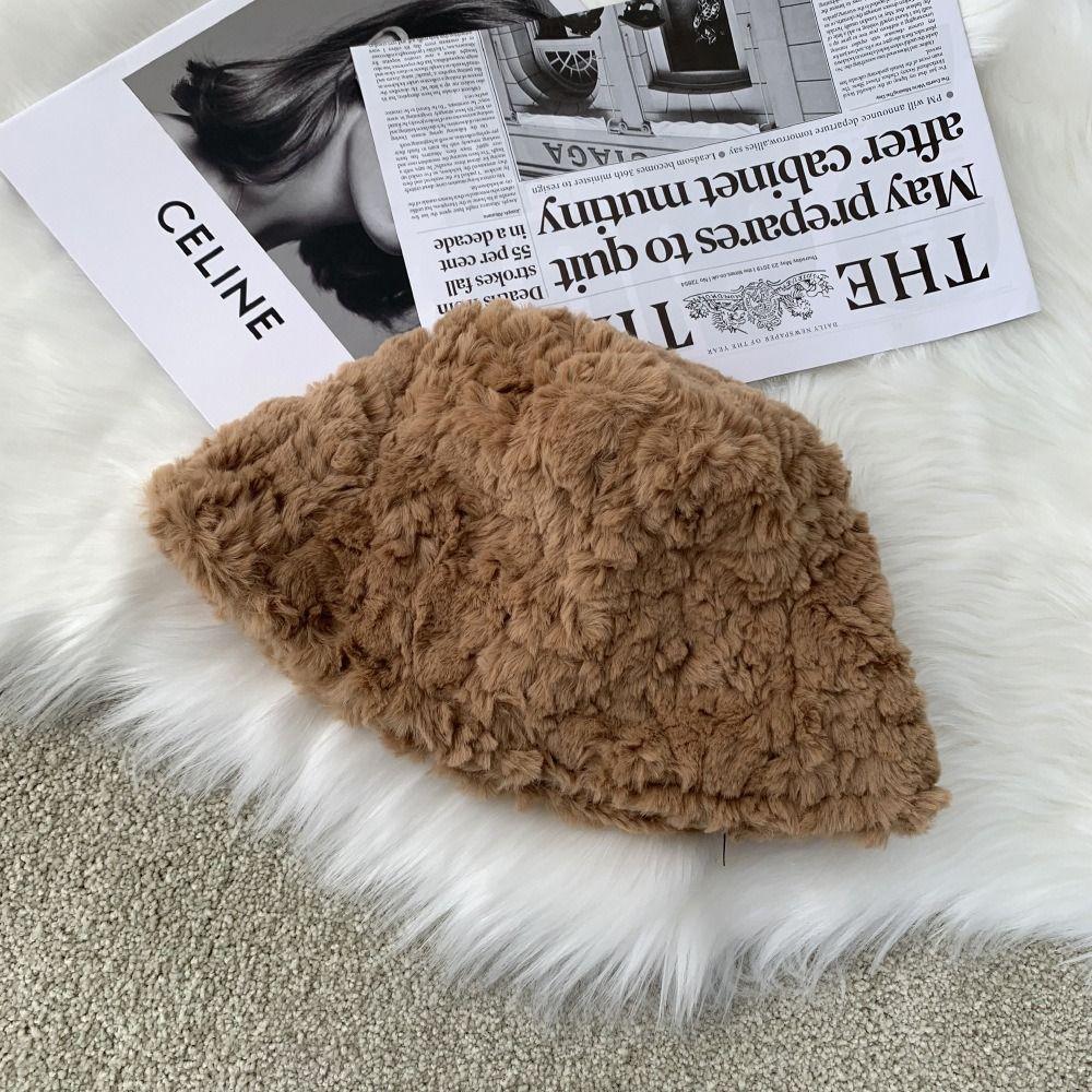 Plush Plush Bucket Hat Warm Basin Sun Cap Outdoor Fisherman Cap  for Women